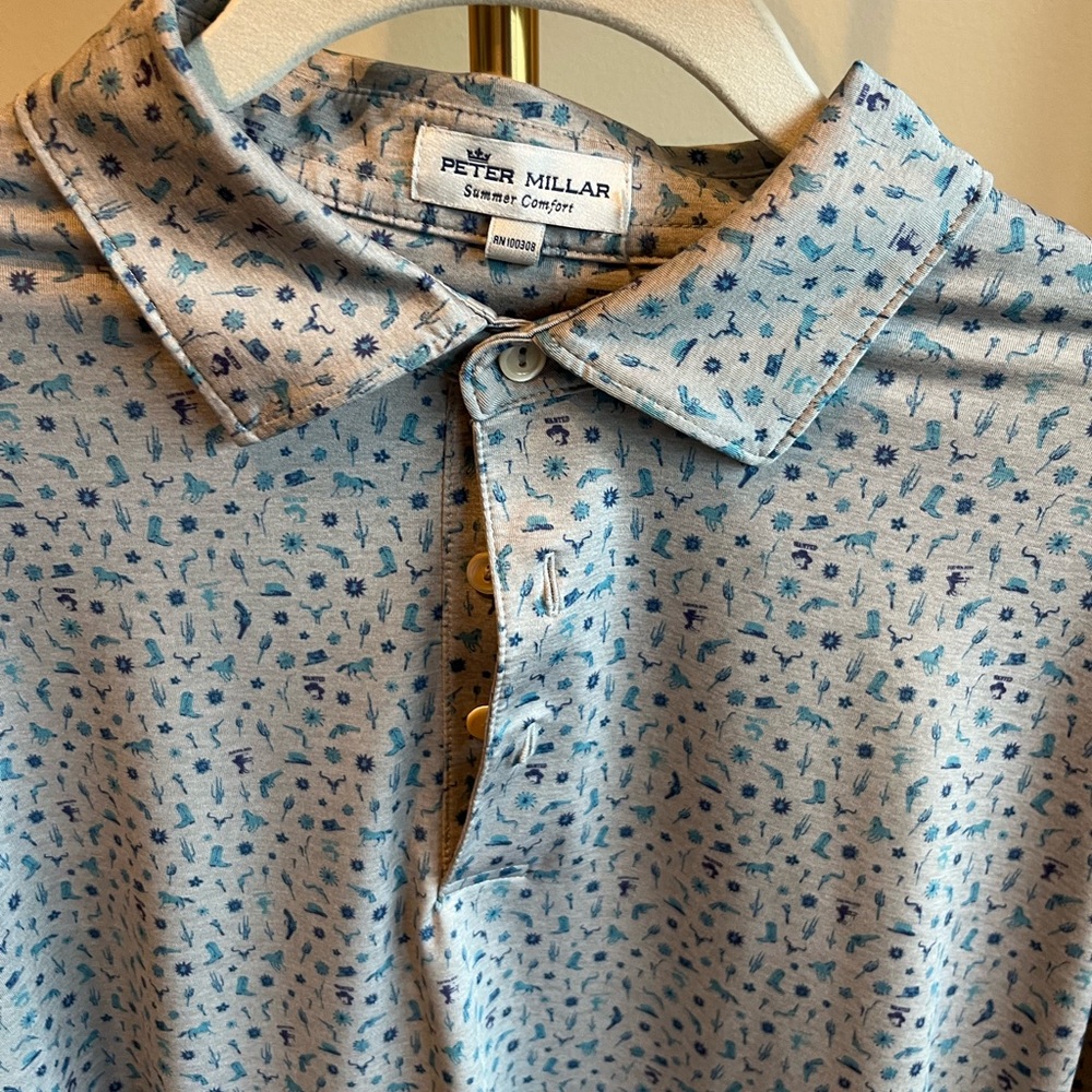 Men's Western Cowboy Pattern Polo Shirt Rare M